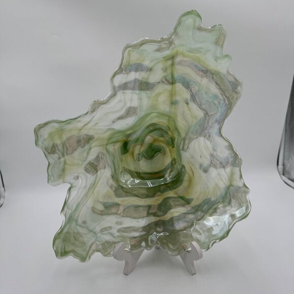 Studio art glass  Green Textured Glass Oyster Shell Dish - Picture 2 of 7